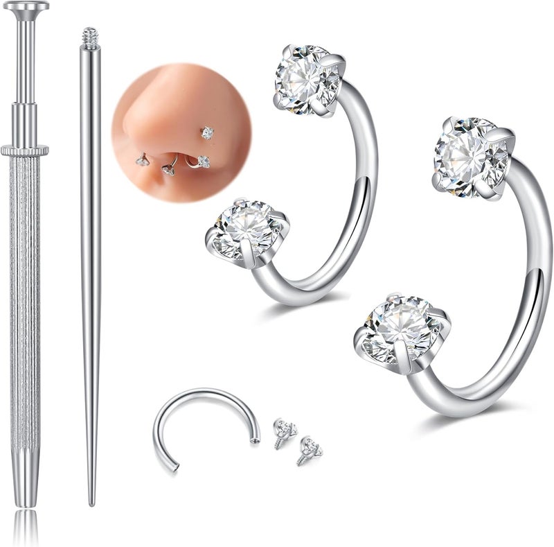 QWALIT Titanium Flat Back Helix Cartilage Earring Horseshoe Nose Ring Piercing Taper Threadless Jewelry Changing Tool Internal Threaded Piercing Taper Insertion Threader Tool Labret Jewelry Lip Studs - Image 1